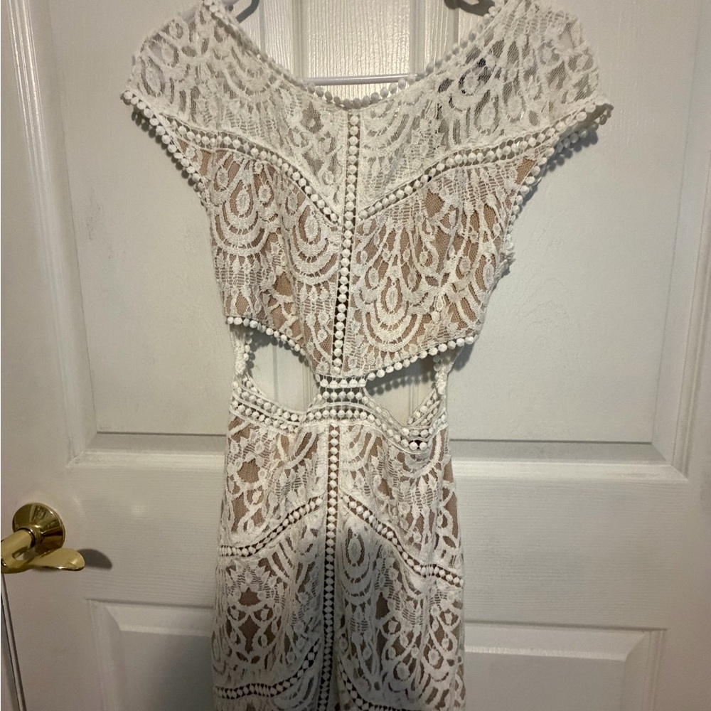 Hello Molly White Lace Midi Dress with Cutouts